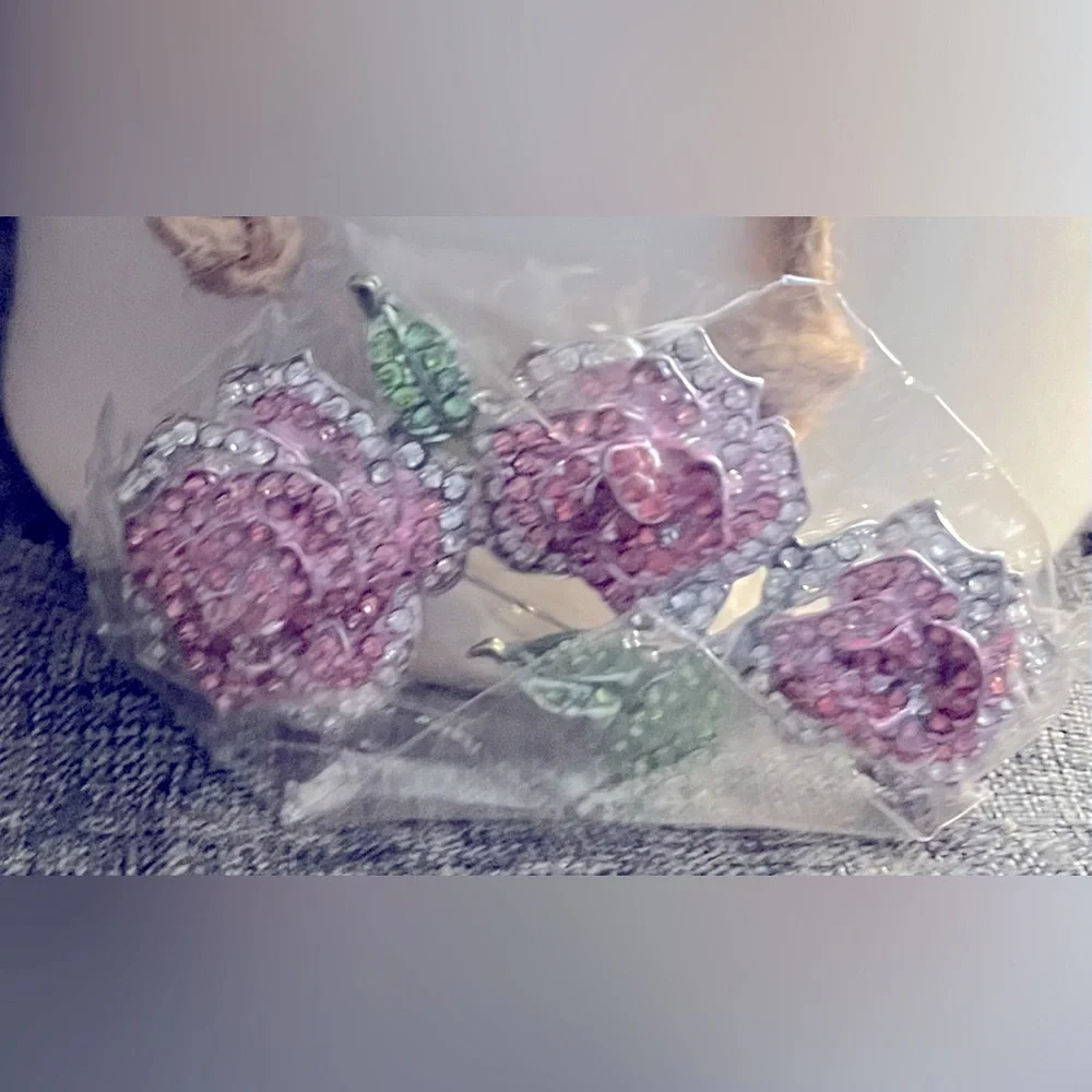 EVER FAITH Austrian Crystal NIB Enamel Romantic Blooming Rose Flower Leaves. - Picture 7 of 7